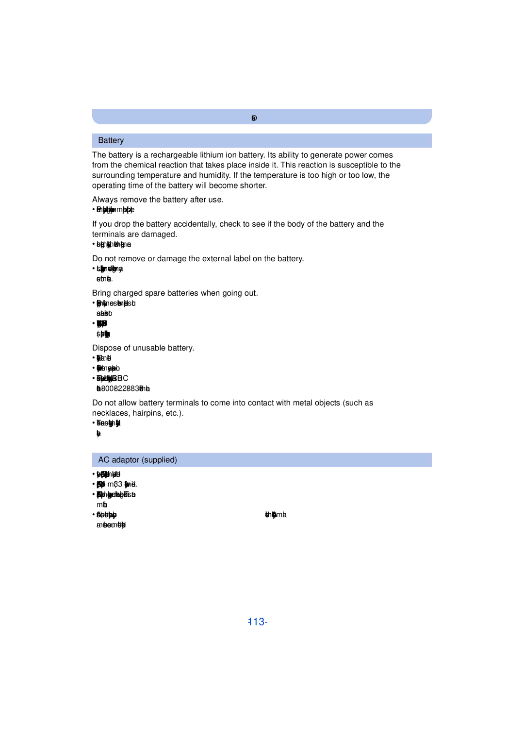 Panasonic DMC-SZ3 owner manual 113, Do not remove or damage the external label on the battery, Dispose of unusable battery 