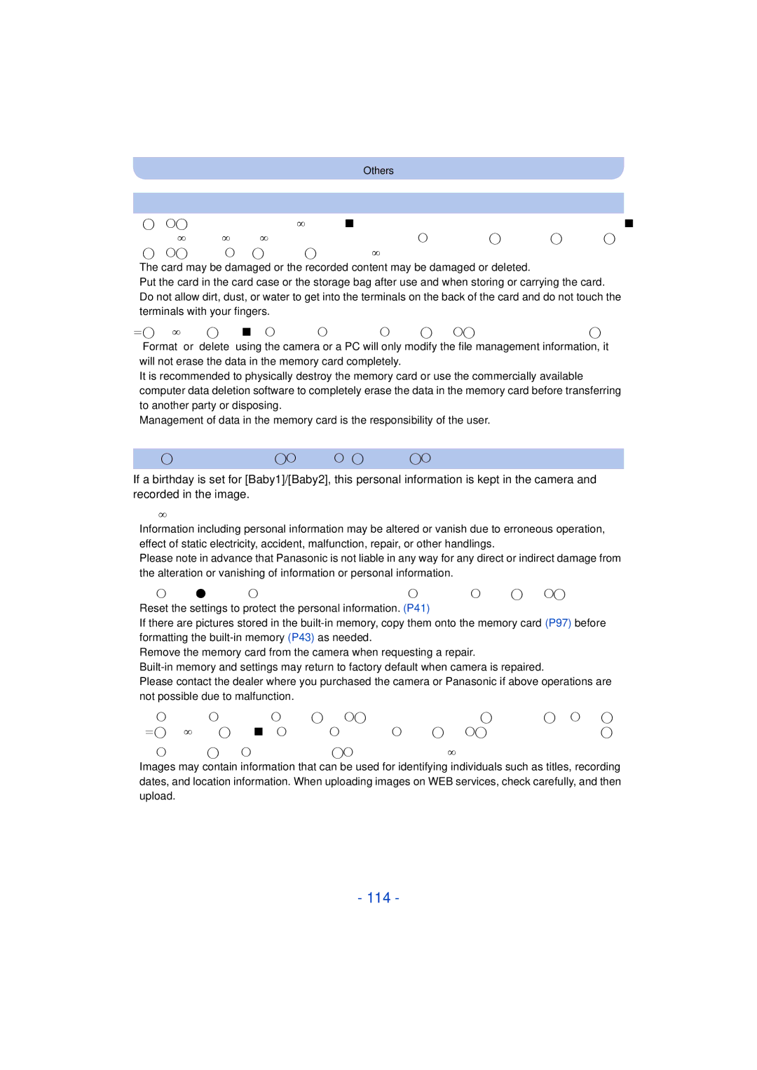 Panasonic DMC-SZ3 owner manual 114, About the personal information, Disclaimer, When uploading images on WEB services 