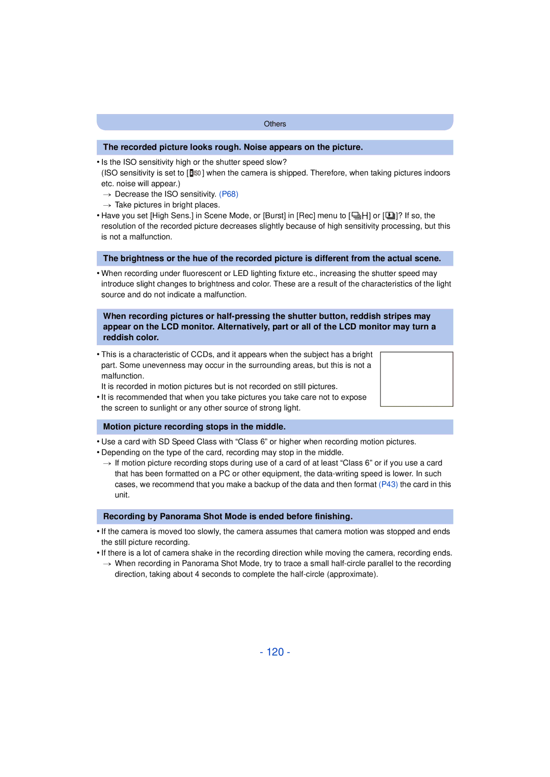 Panasonic DMC-SZ3 owner manual 120, Recorded picture looks rough. Noise appears on the picture 