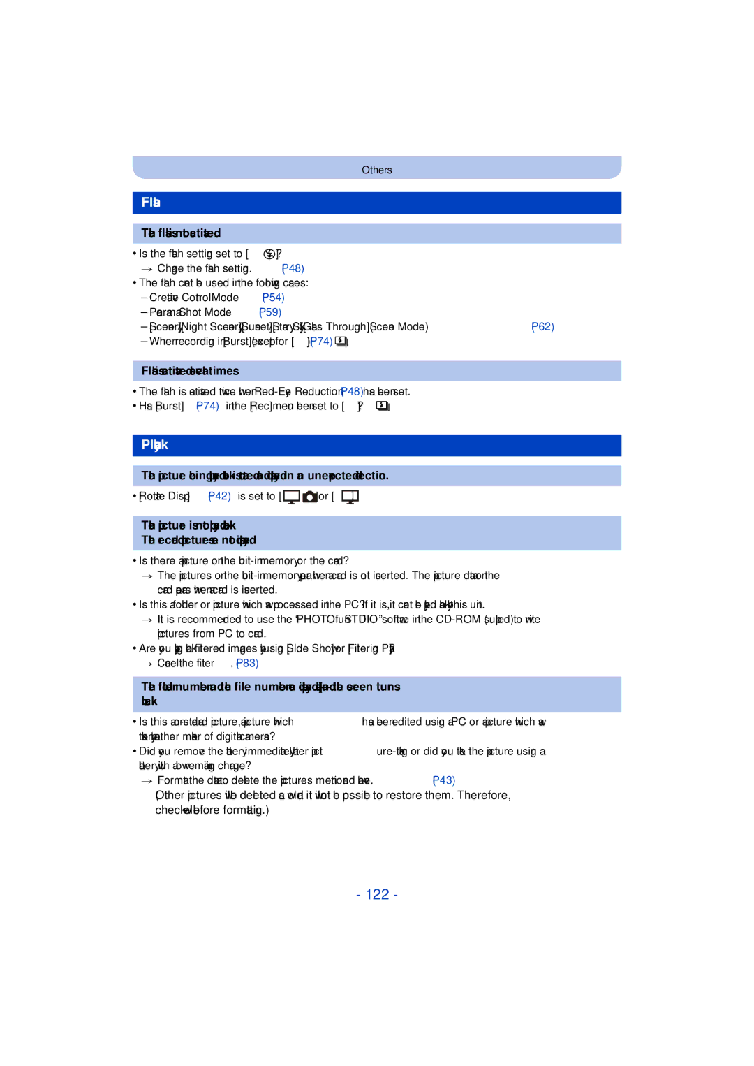 Panasonic DMC-SZ3 owner manual 122, Playback, Flash is not activated, Flash is activated several times 