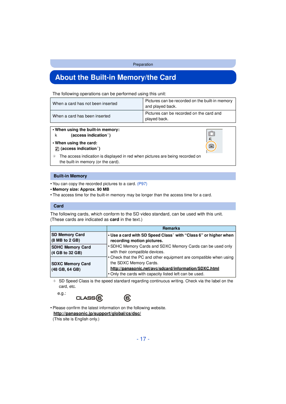 Panasonic DMC-SZ3 owner manual About the Built-in Memory/the Card, Following operations can be performed using this unit 