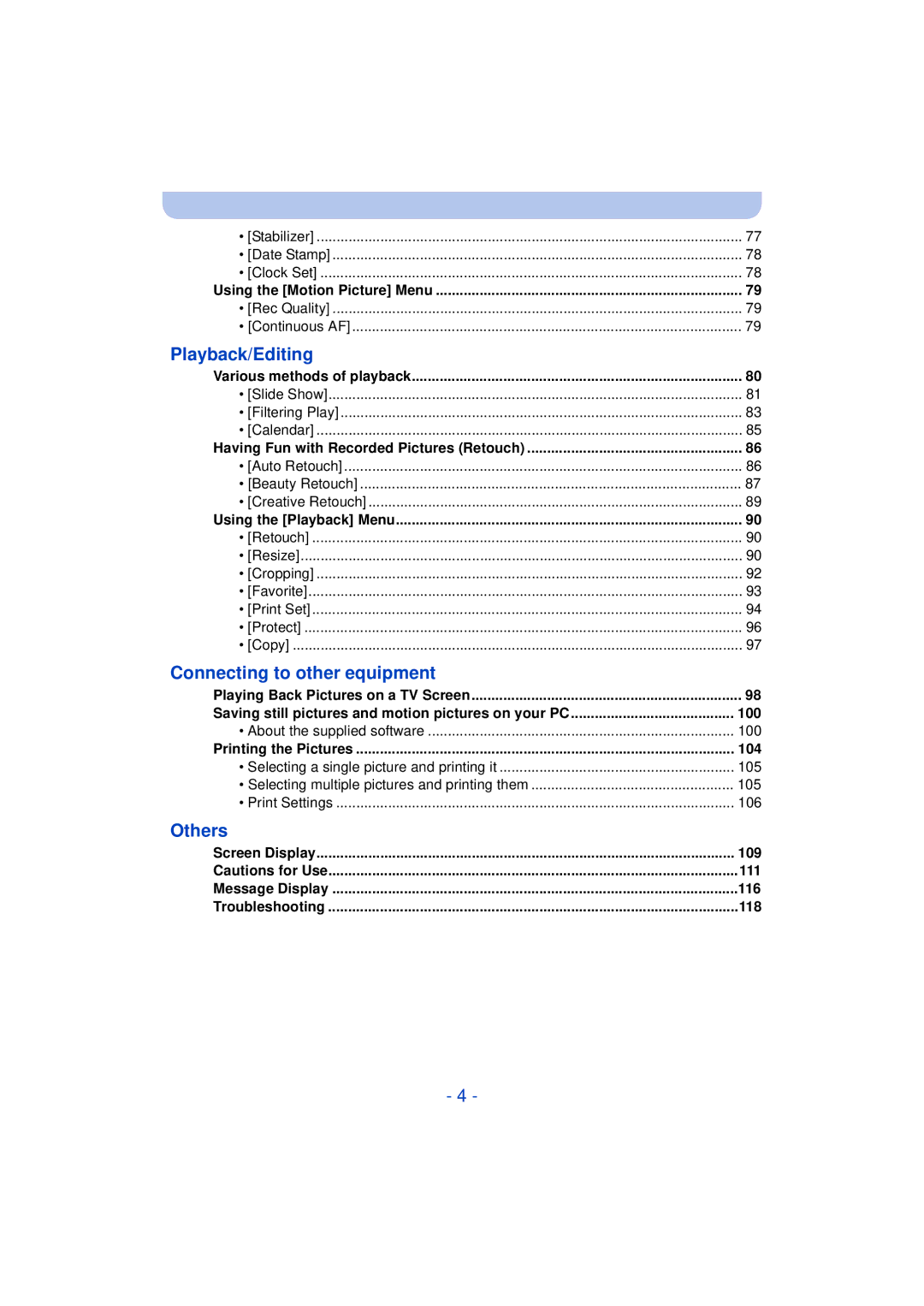 Panasonic DMC-SZ3 owner manual 104, Selecting multiple pictures and printing them, 106, 109 