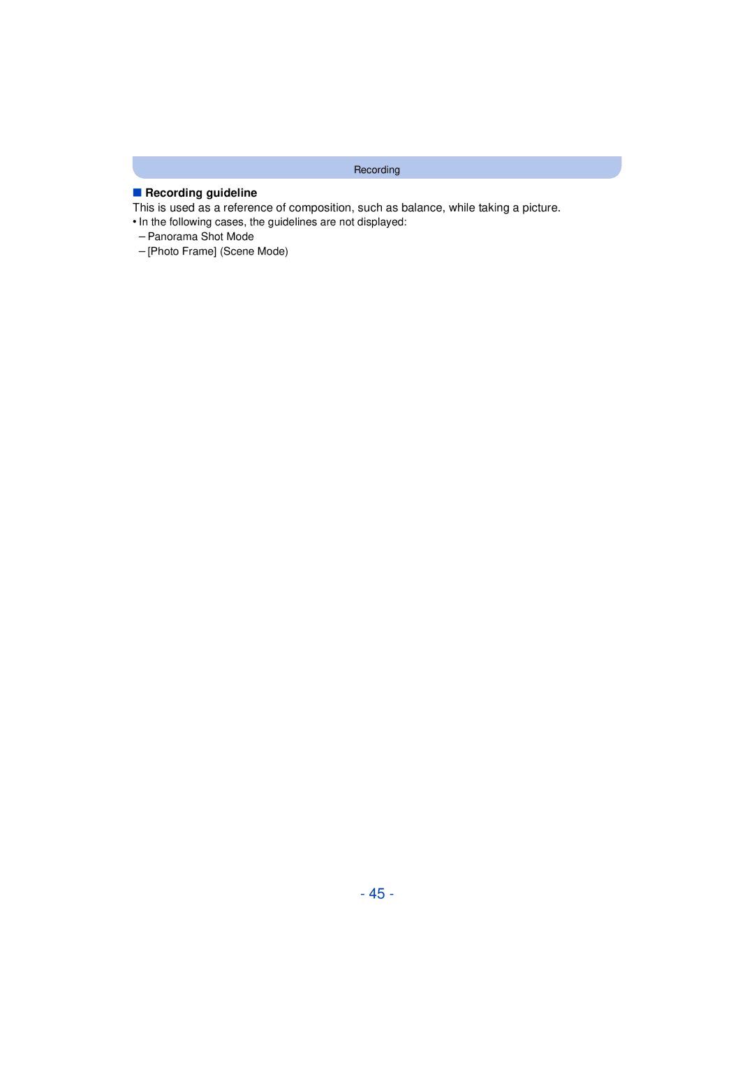 Panasonic DMC-SZ3 owner manual Recording guideline 