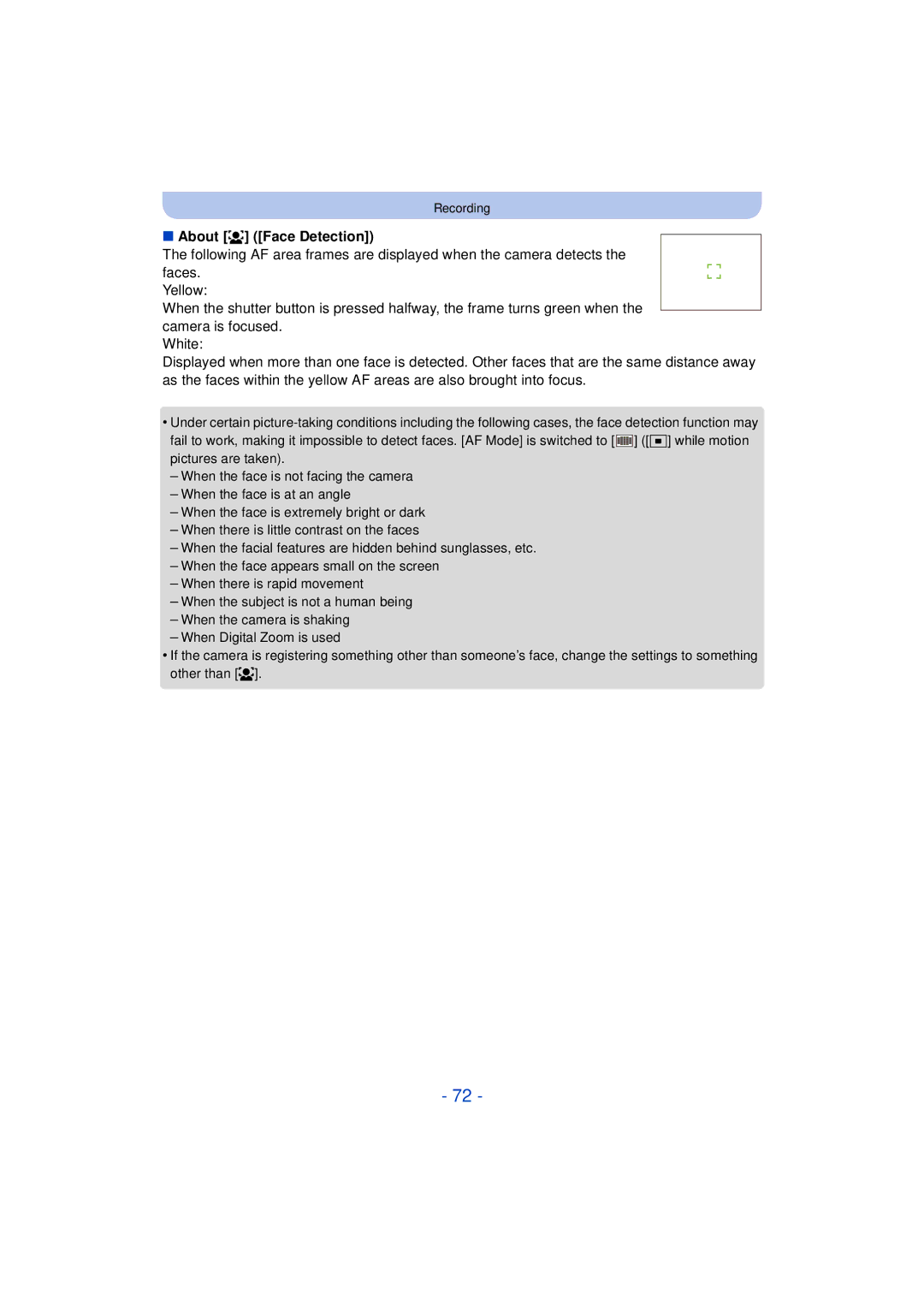 Panasonic DMC-SZ3 owner manual About š Face Detection 