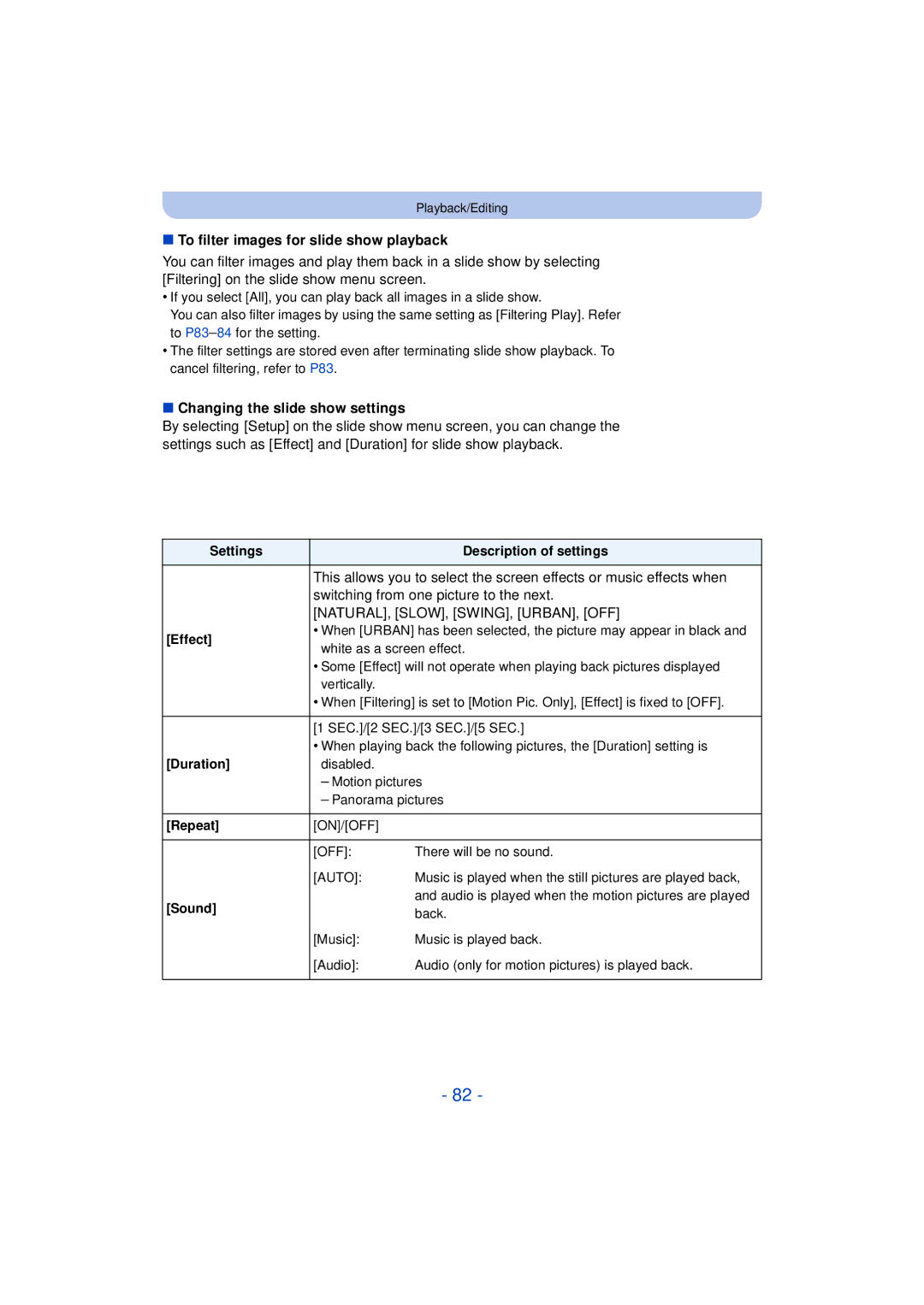 Panasonic DMC-SZ3 owner manual To filter images for slide show playback, Changing the slide show settings 