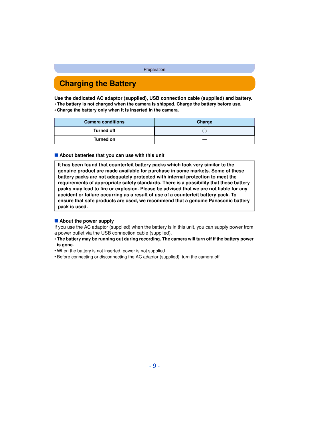 Panasonic DMC-SZ3 owner manual Charging the Battery 