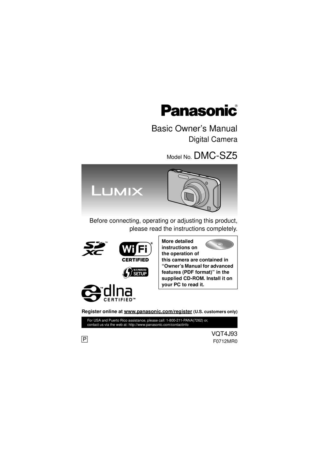 Panasonic DMC-SZ5K owner manual Digital Camera 