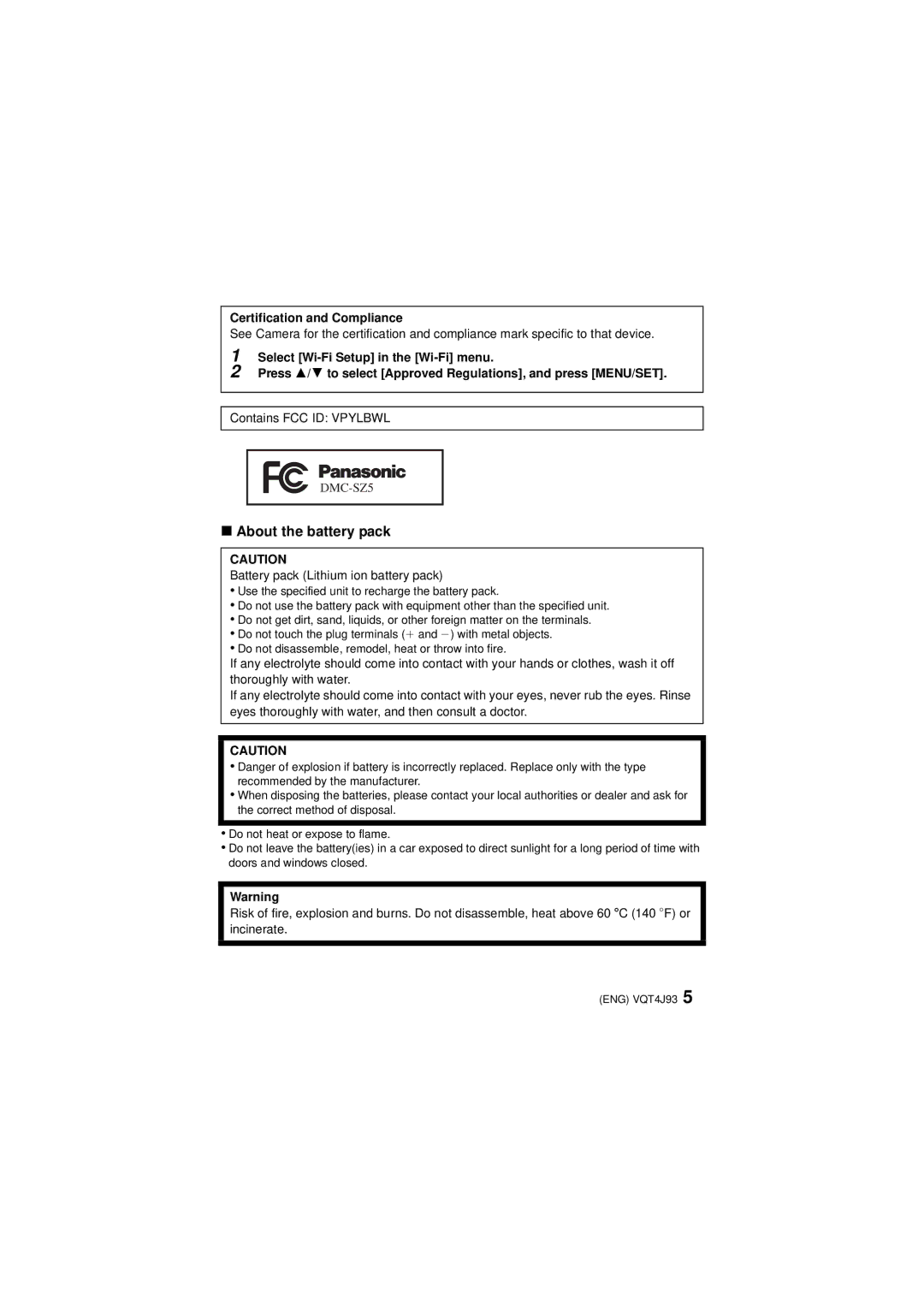 Panasonic DMC-SZ5K owner manual About the battery pack, Certification and Compliance 