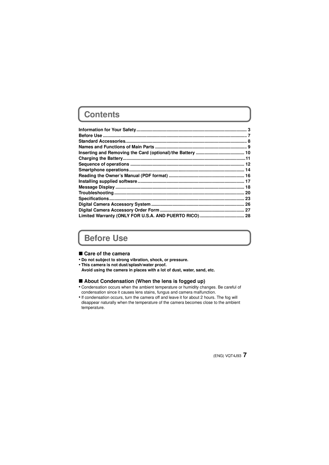 Panasonic DMC-SZ5K owner manual Contents, Before Use 