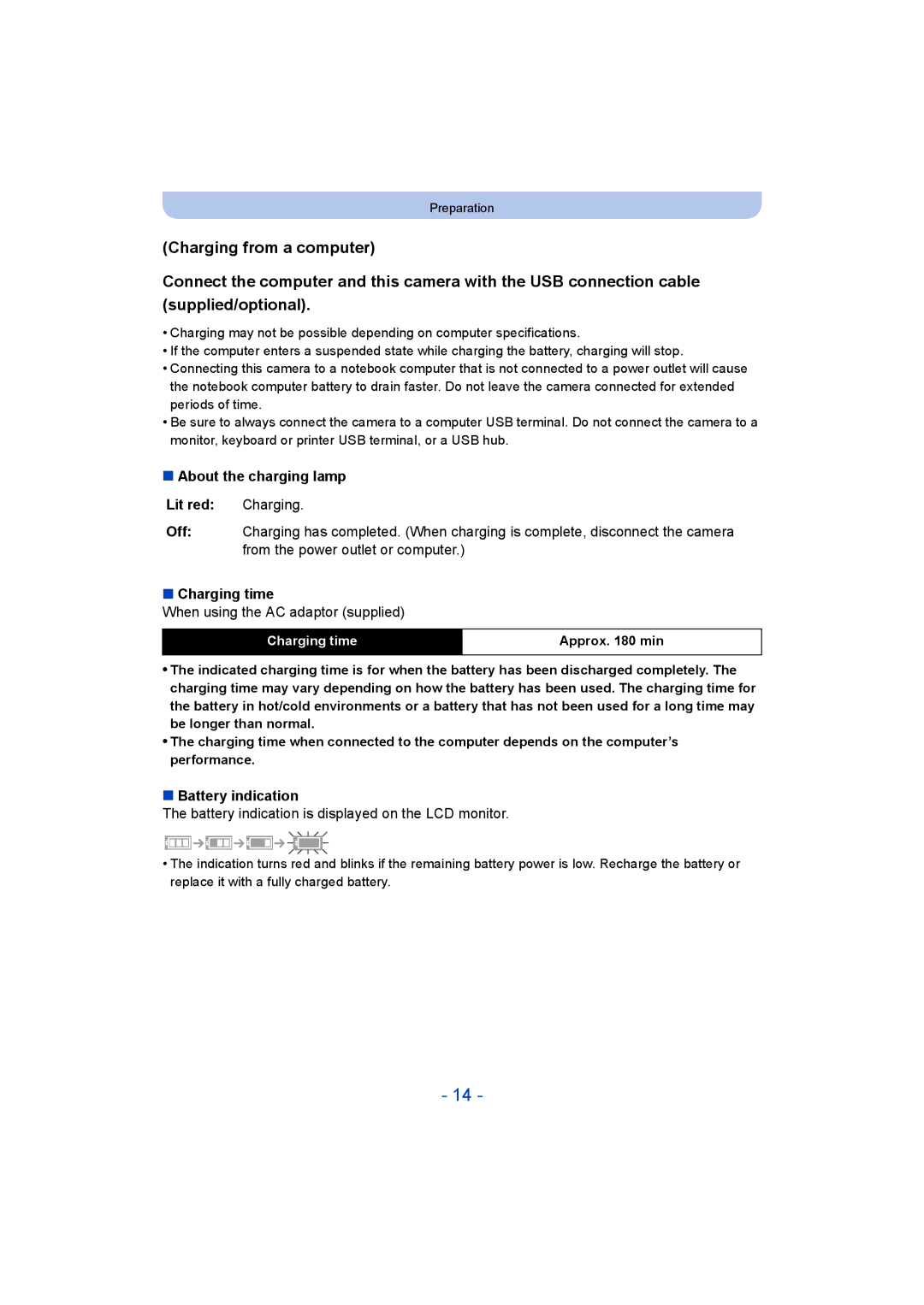 Panasonic DMC-SZ5 manual About the charging lamp Lit red Charging Off Charging time, When using the AC adaptor supplied 