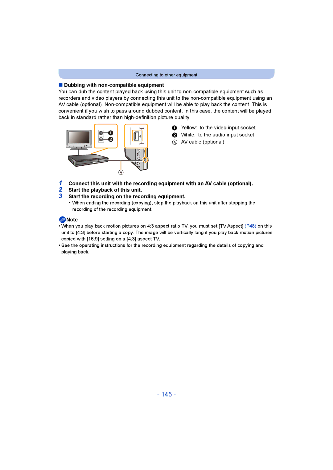 Panasonic DMC-SZ5 manual 145, Dubbing with non-compatible equipment 