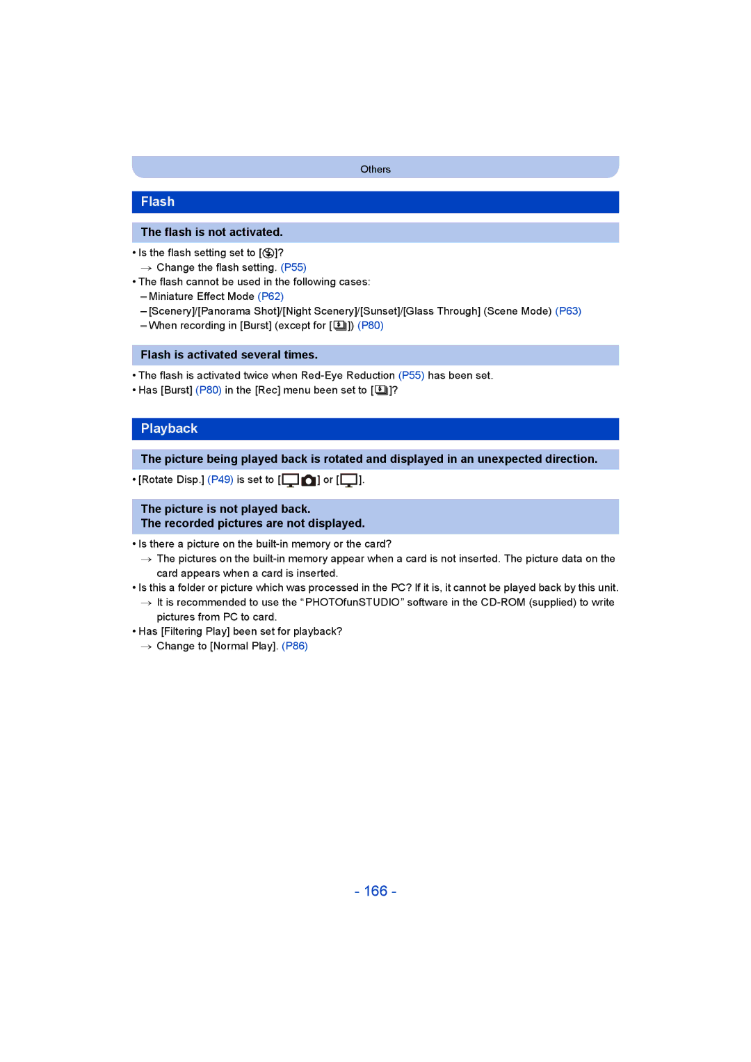 Panasonic DMC-SZ5 manual 166, Playback, Flash is not activated, Flash is activated several times 