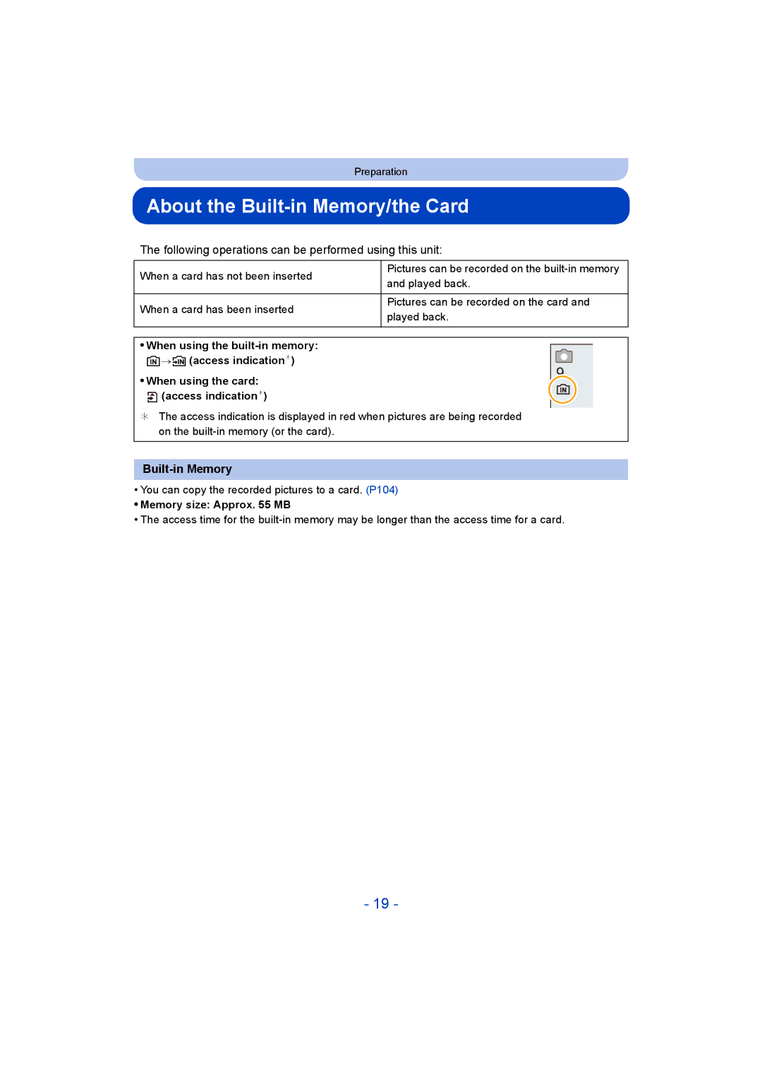 Panasonic DMC-SZ5 manual About the Built-in Memory/the Card, Following operations can be performed using this unit 