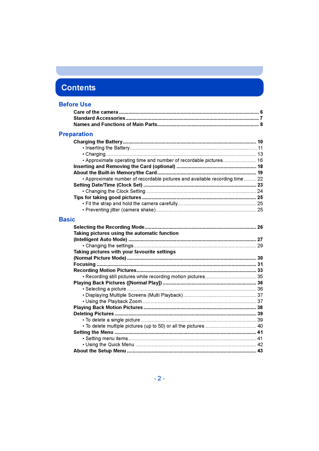 Panasonic DMC-SZ5 manual Contents 