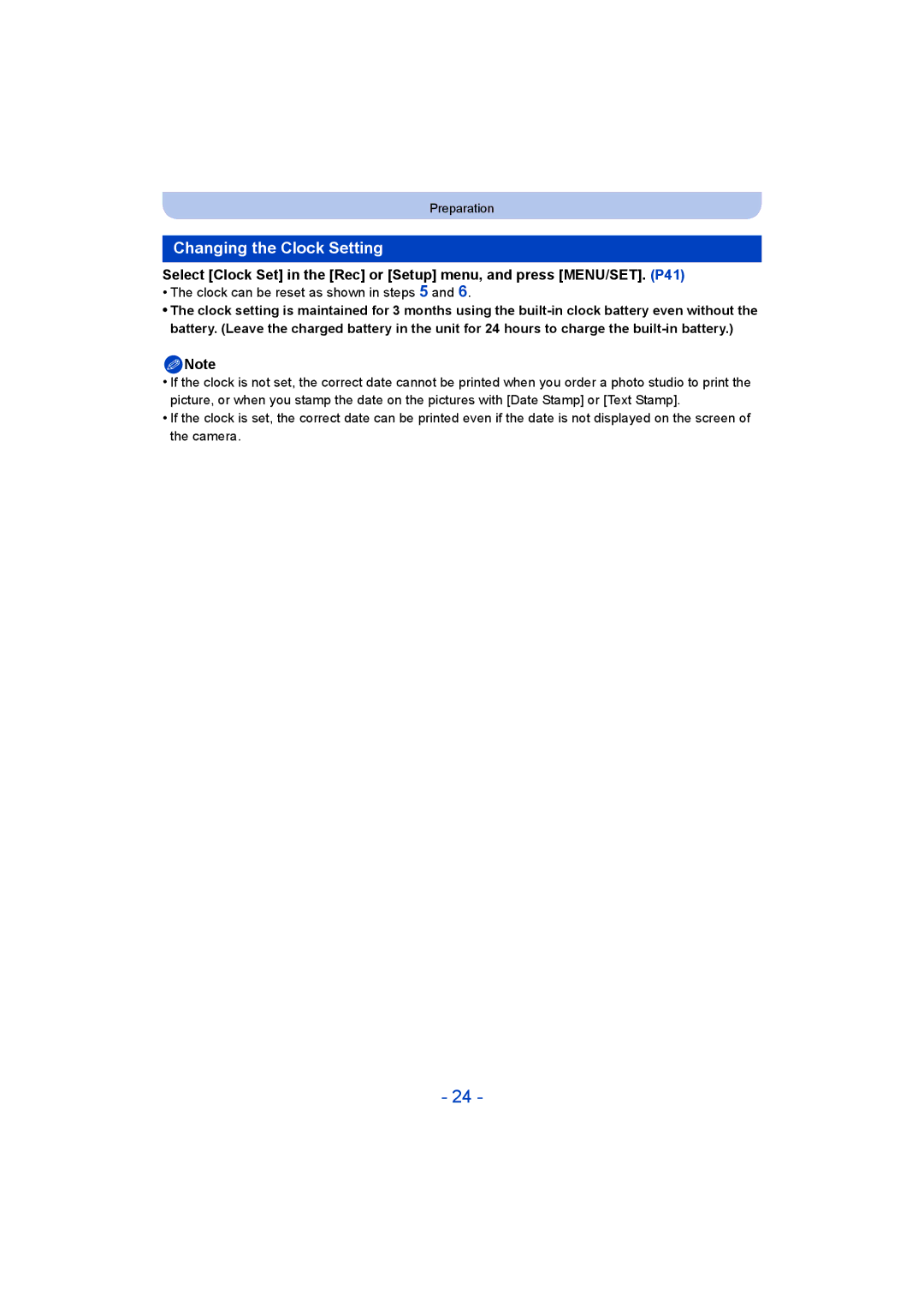 Panasonic DMC-SZ5 manual Changing the Clock Setting, Clock can be reset as shown in steps 5 