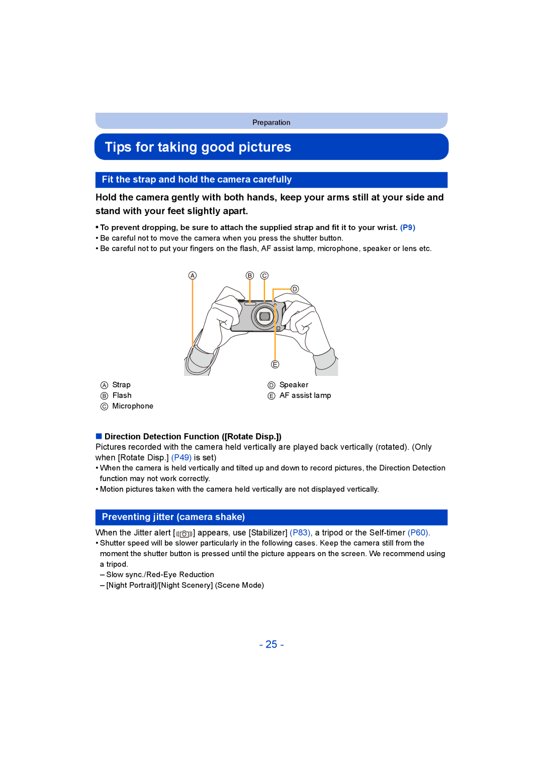 Panasonic DMC-SZ5 manual Tips for taking good pictures, Fit the strap and hold the camera carefully 