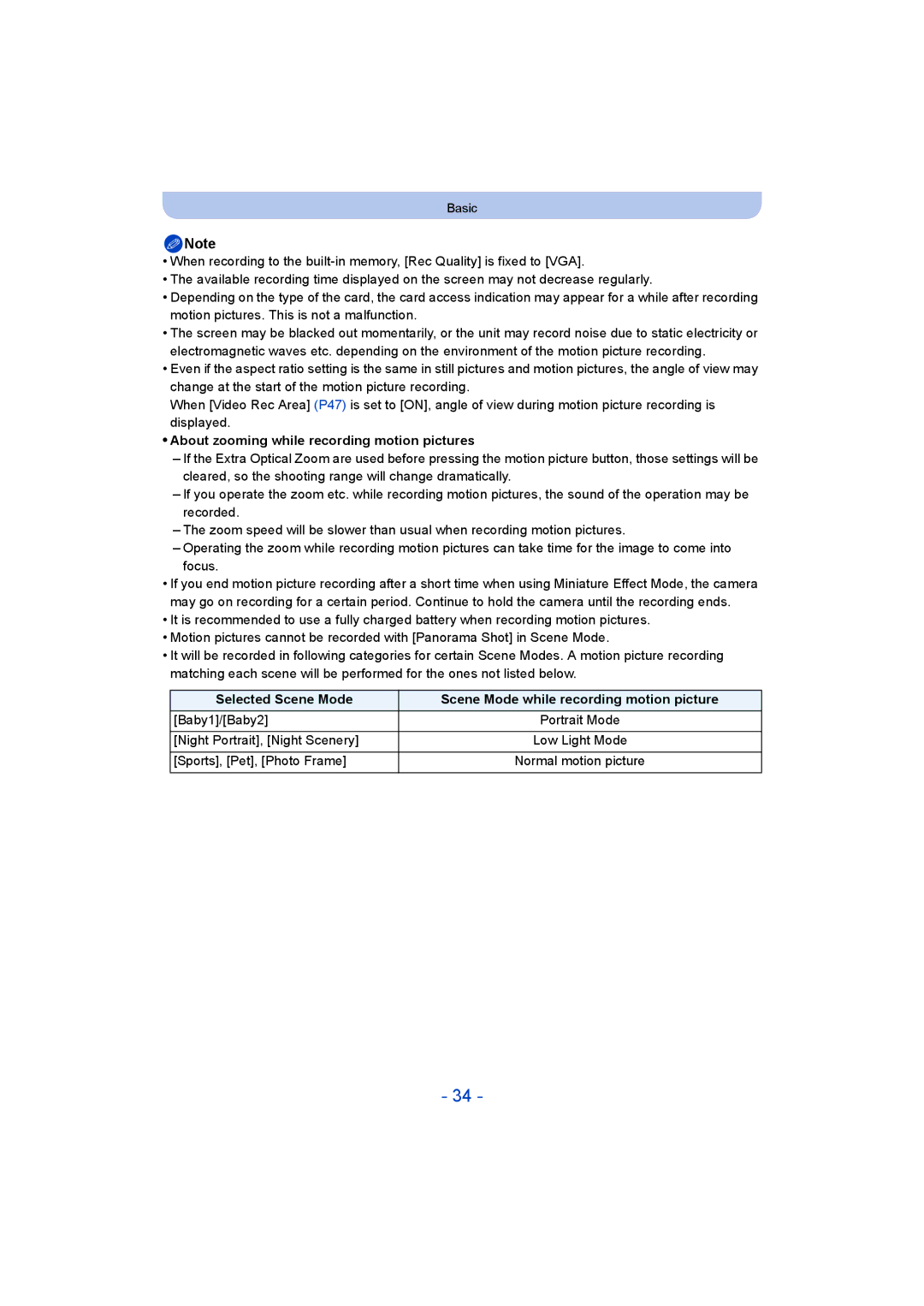 Panasonic DMC-SZ5 manual About zooming while recording motion pictures 