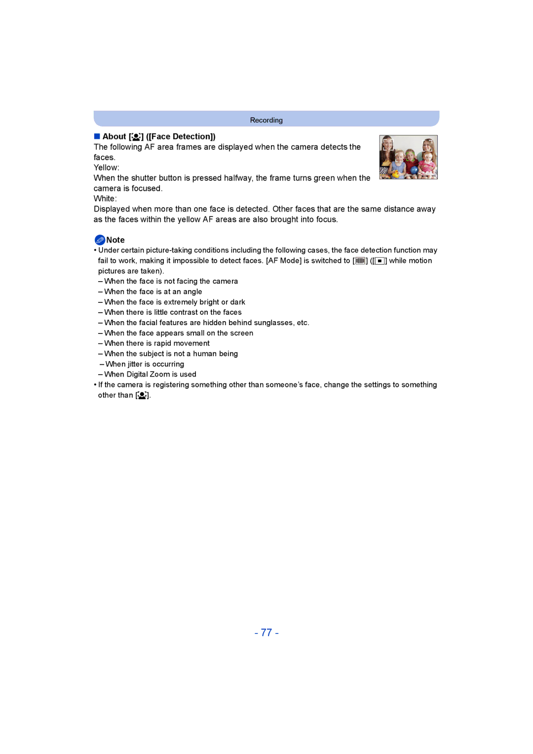 Panasonic DMC-SZ5 manual About š Face Detection 