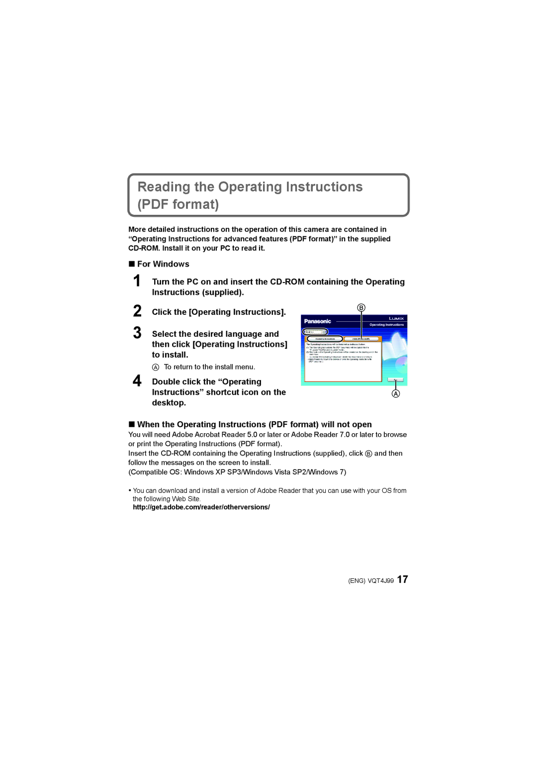 Panasonic DMC-SZ5 operating instructions To return to the install menu 