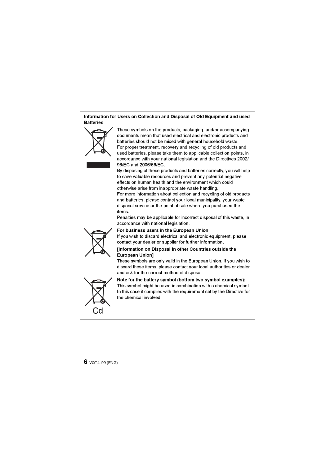 Panasonic DMC-SZ5 operating instructions For business users in the European Union 