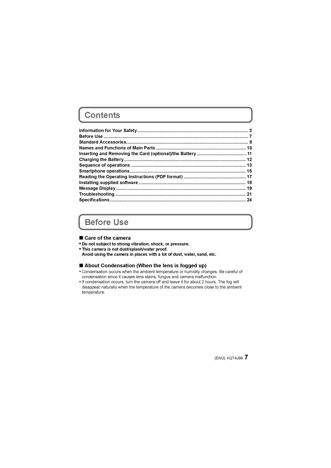 Panasonic DMC-SZ5 operating instructions Contents, Before Use 