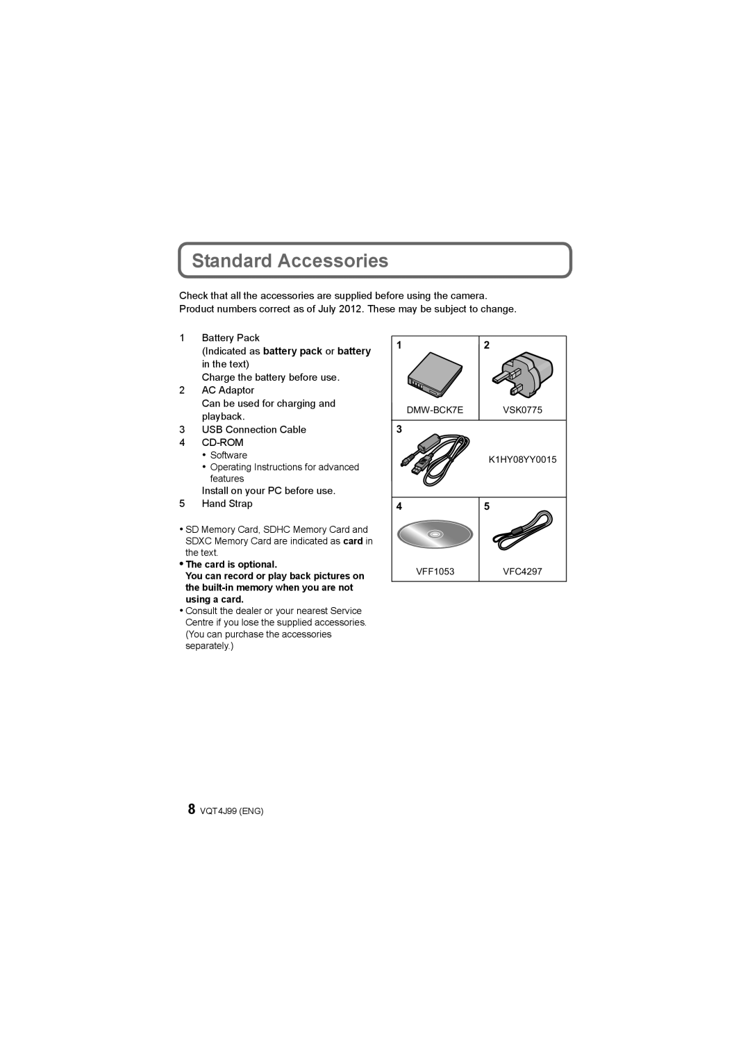 Panasonic DMC-SZ5 operating instructions Standard Accessories, Cd-Rom 