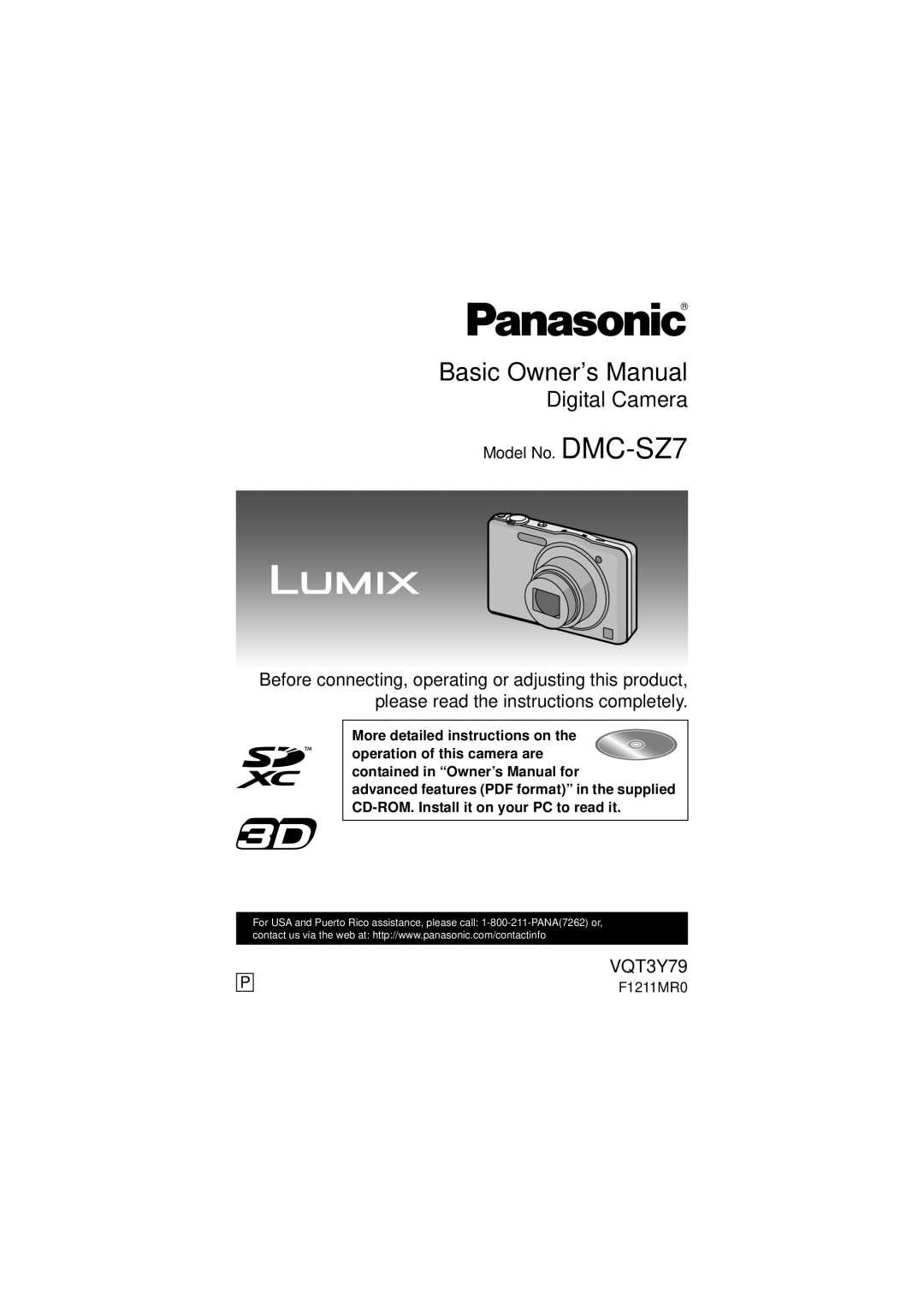 Panasonic DMCSZ7K, DMC-SZ7 owner manual Digital Camera 