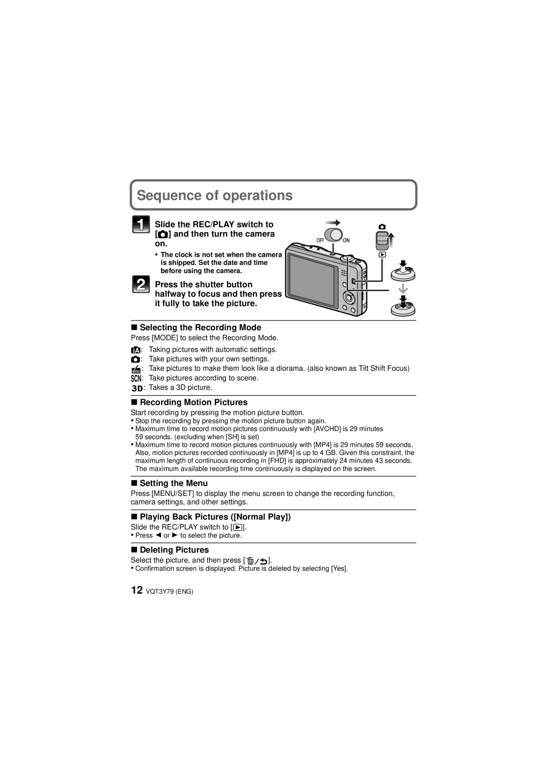 Panasonic DMC-SZ7, DMCSZ7K owner manual Sequence of operations 