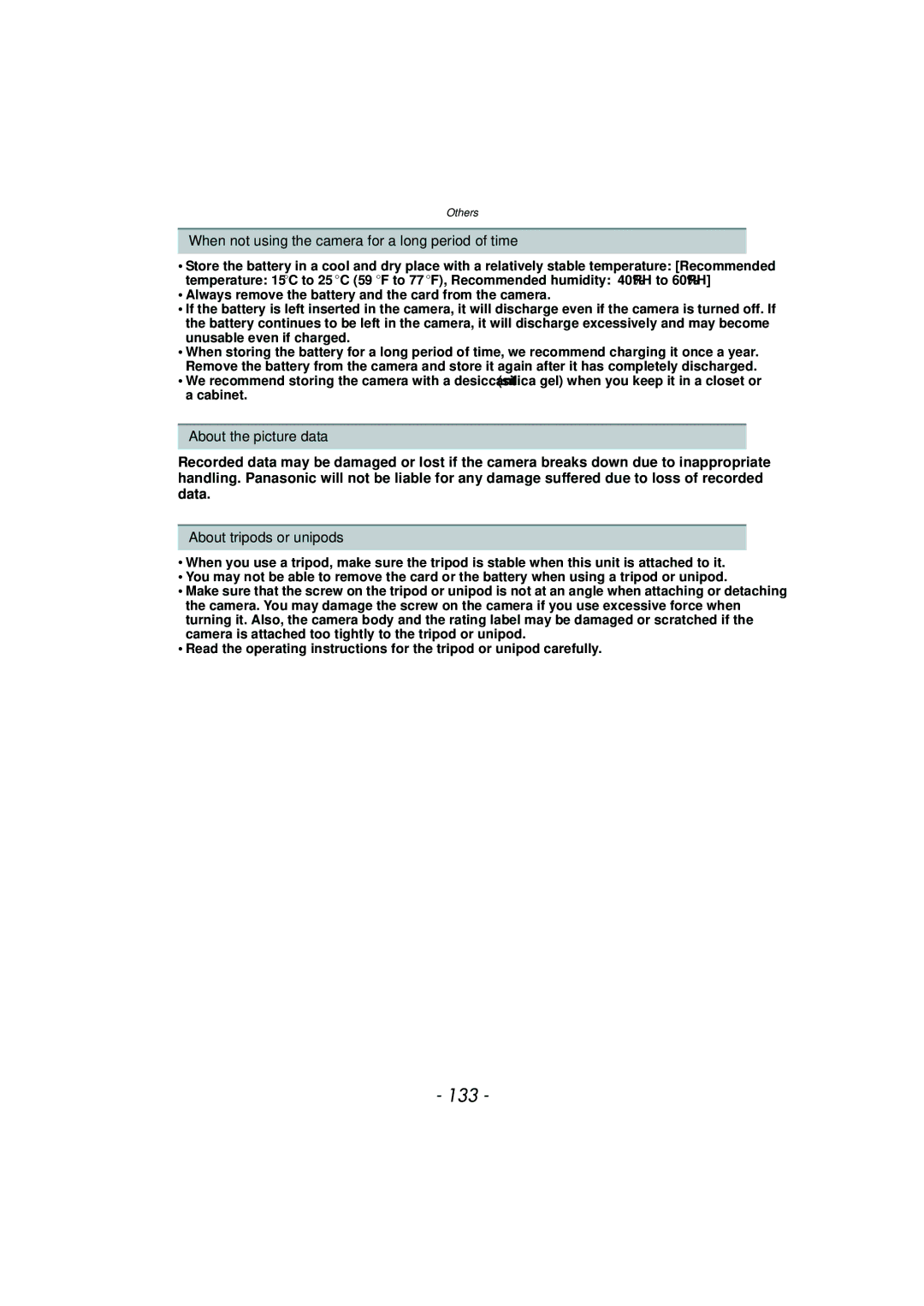 Panasonic DMC-SZ7 owner manual 133, When not using the camera for a long period of time, About the picture data 