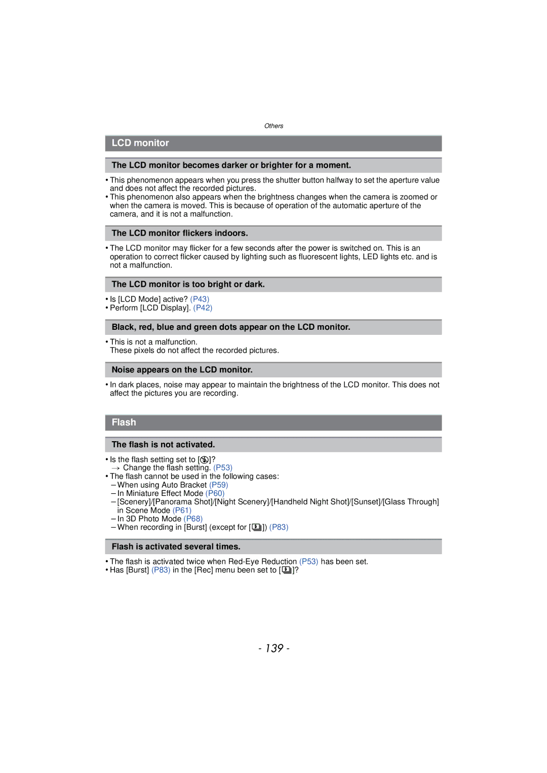 Panasonic DMC-SZ7 owner manual 139, LCD monitor, Flash 