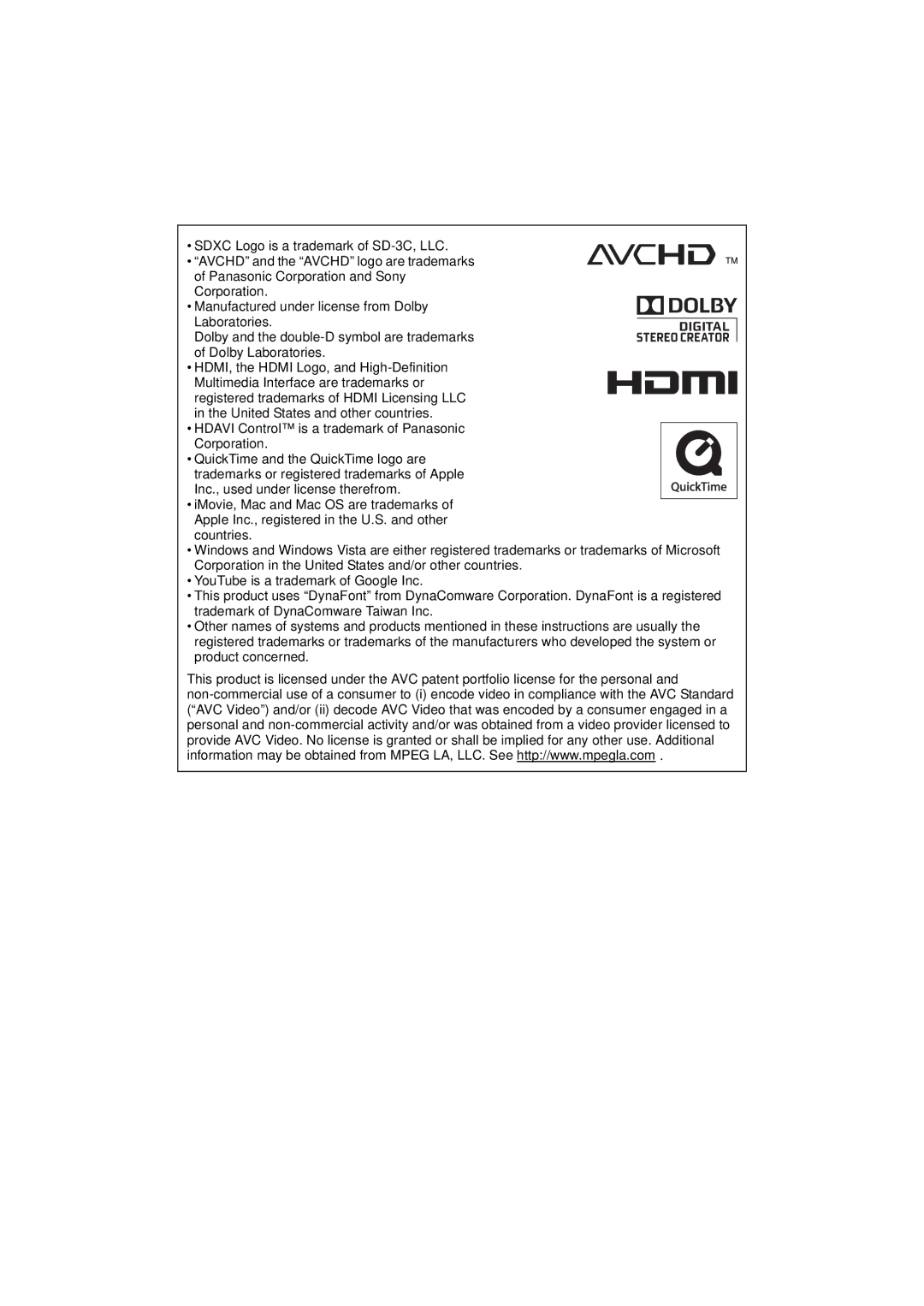 Panasonic DMC-SZ7 owner manual Hdavi Control is a trademark of Panasonic Corporation 