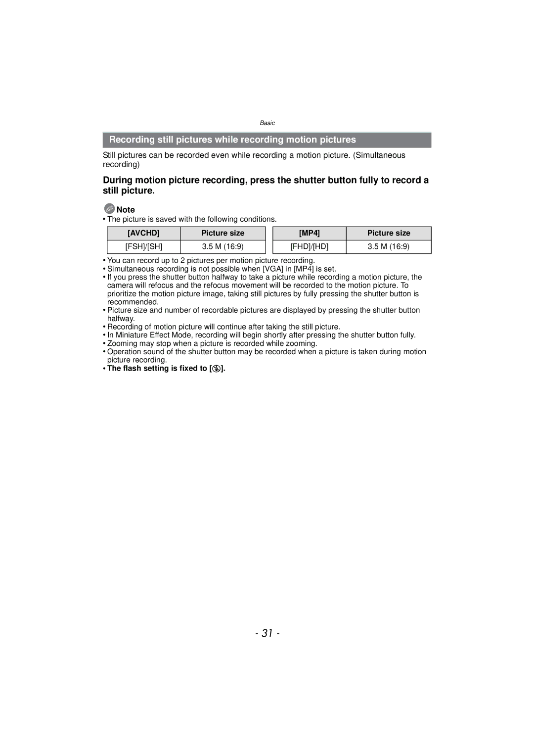 Panasonic DMC-SZ7 owner manual Recording still pictures while recording motion pictures, MP4 Picture size 