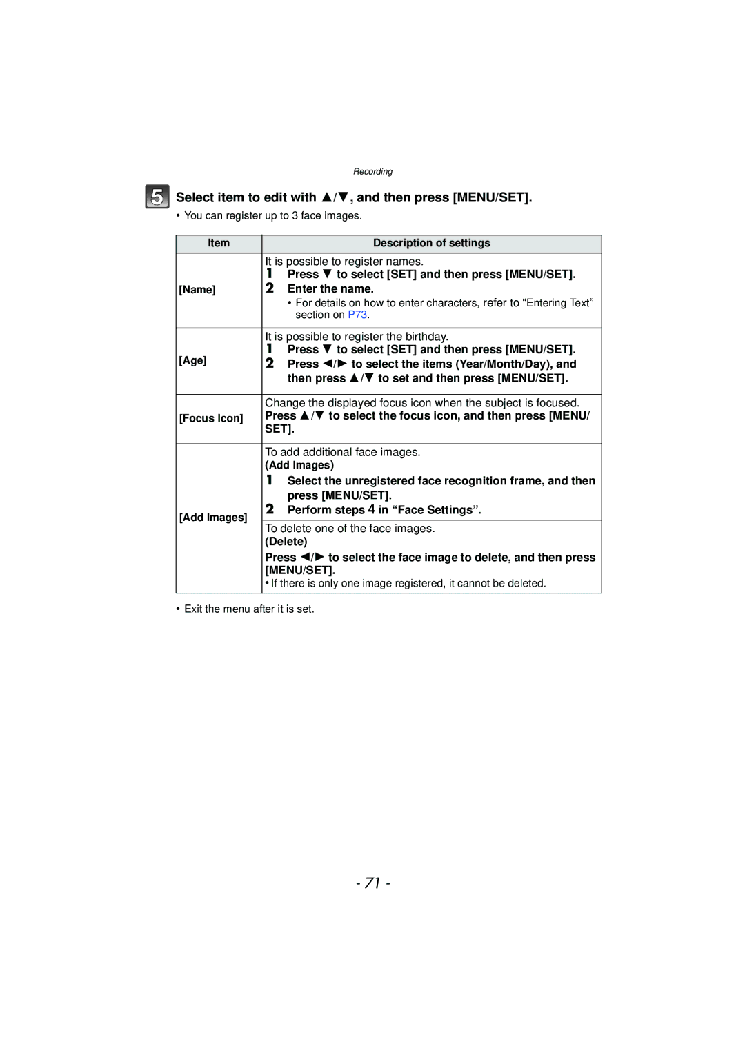 Panasonic DMC-SZ7 owner manual Select item to edit with 3/4, and then press MENU/SET 