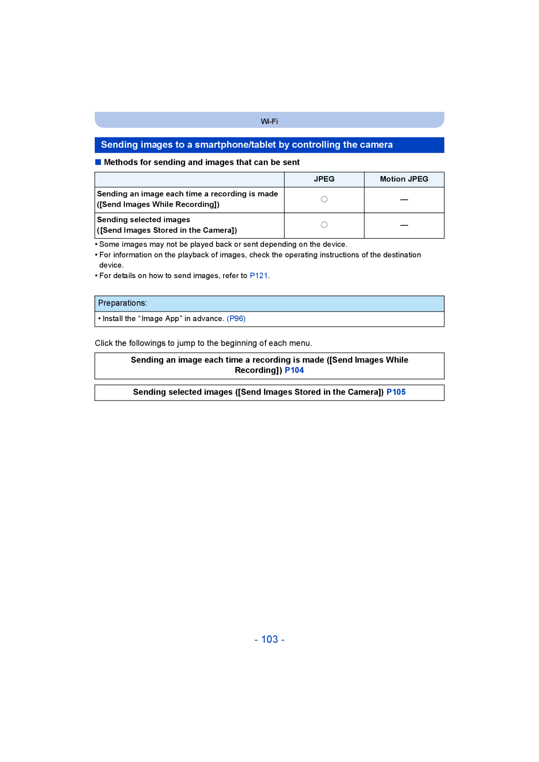 Panasonic DMC-SZ8 operating instructions 103, Methods for sending and images that can be sent 