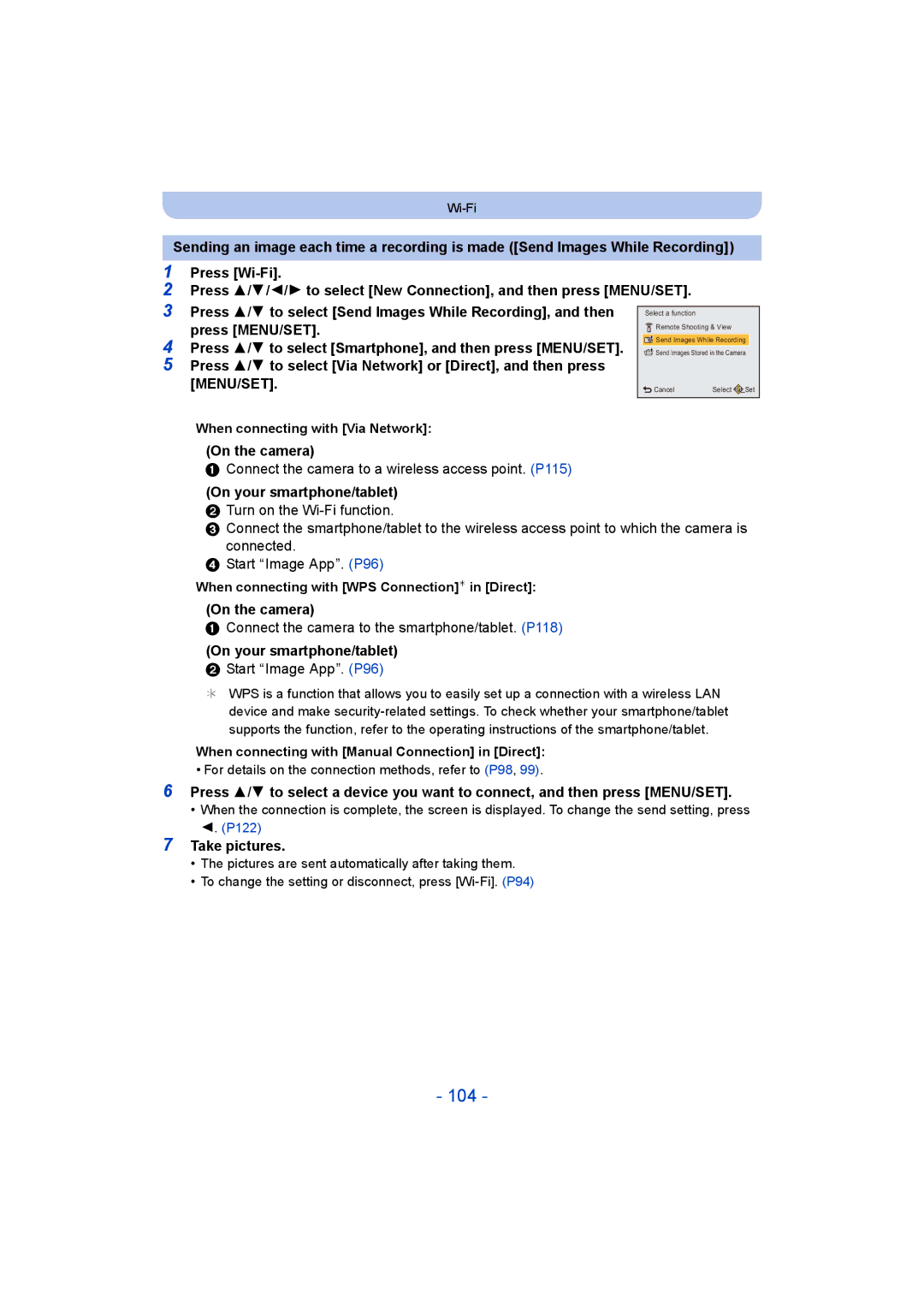 Panasonic DMC-SZ8 operating instructions 104, On the camera, On your smartphone/tablet, Take pictures 