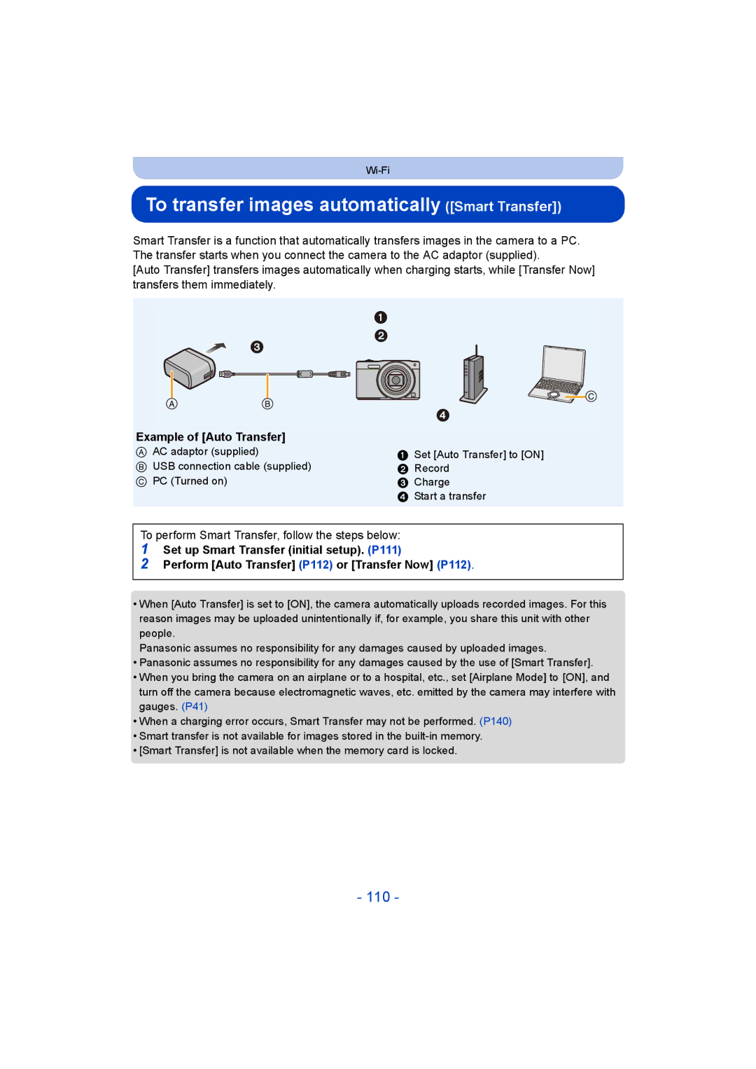 Panasonic DMC-SZ8 operating instructions To transfer images automatically Smart Transfer, 110, Example of Auto Transfer 