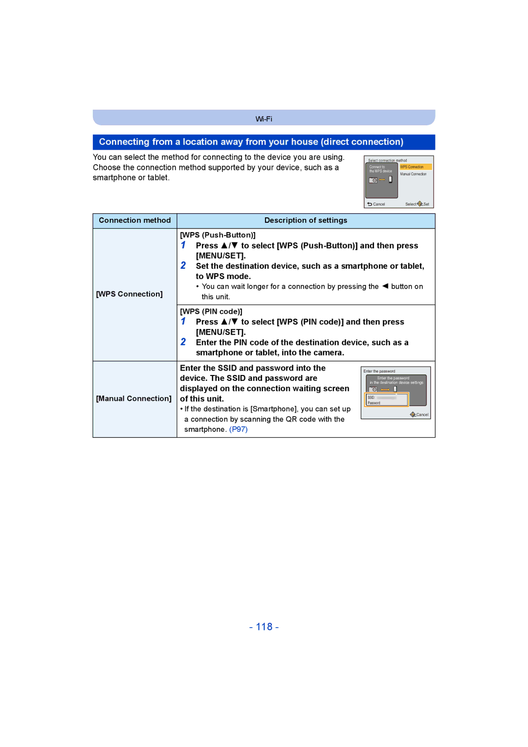 Panasonic DMC-SZ8 operating instructions 118, Press 3/4 to select WPS Push-Button and then press, To WPS mode 