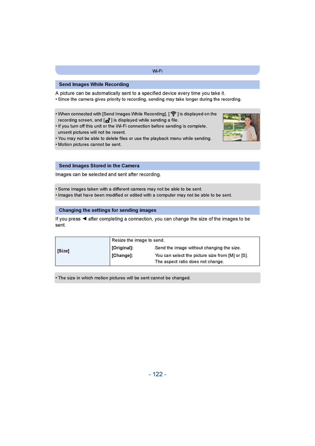 Panasonic DMC-SZ8 operating instructions 122, Send Images While Recording, Send Images Stored in the Camera 