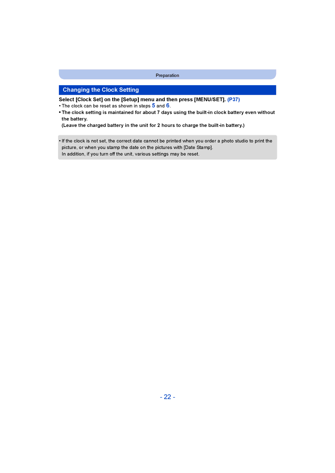 Panasonic DMC-SZ8 operating instructions Changing the Clock Setting 