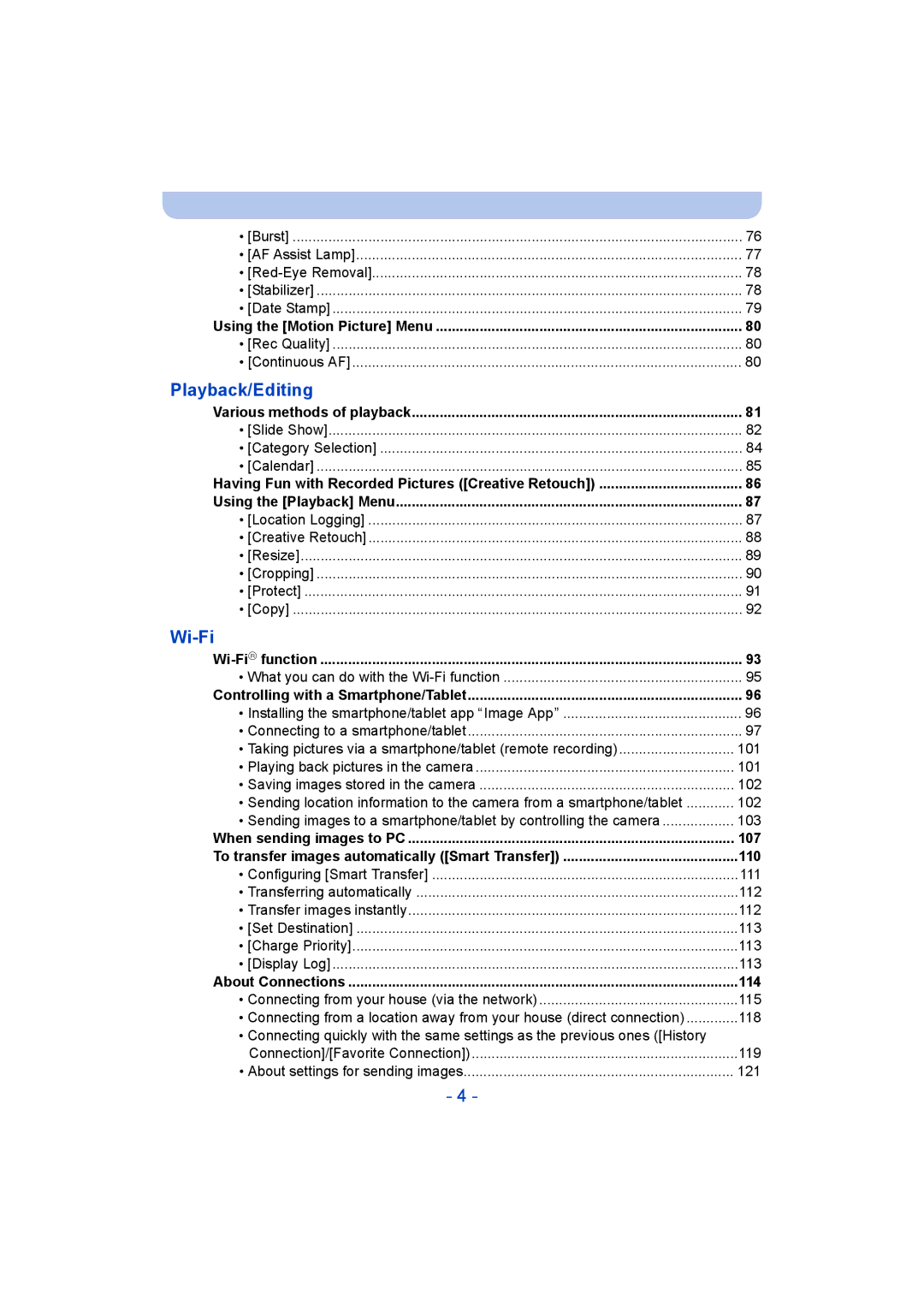 Panasonic DMC-SZ8 operating instructions 107, 110, 114 