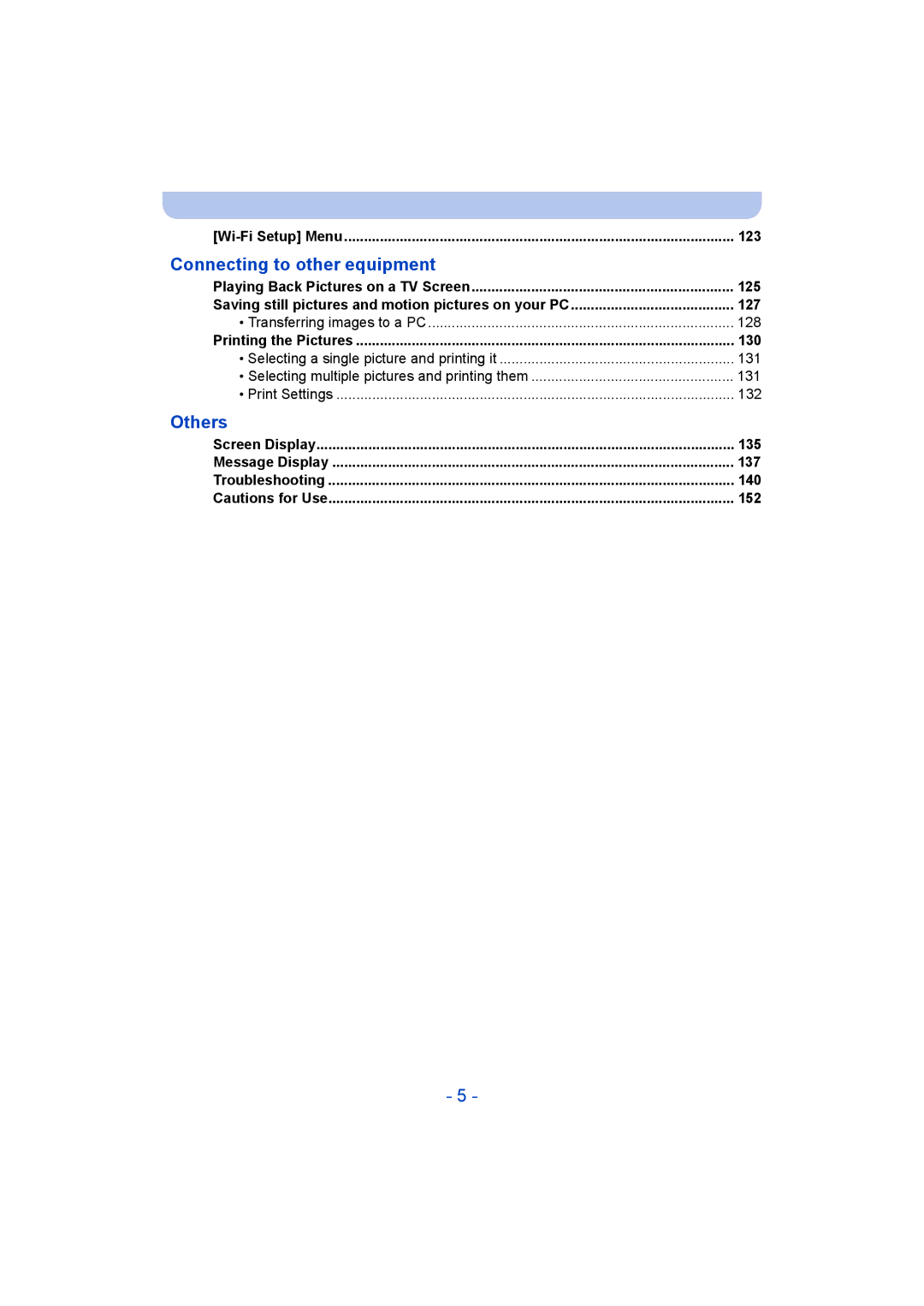 Panasonic DMC-SZ8 operating instructions Connecting to other equipment, Wi-Fi Setup Menu 123 