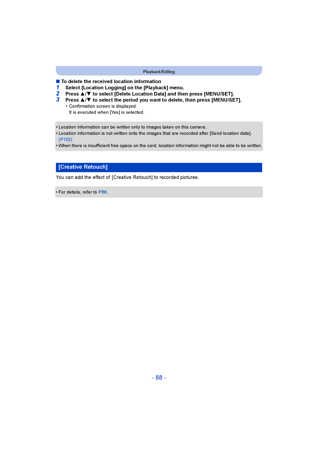 Panasonic DMC-SZ8 operating instructions Creative Retouch 