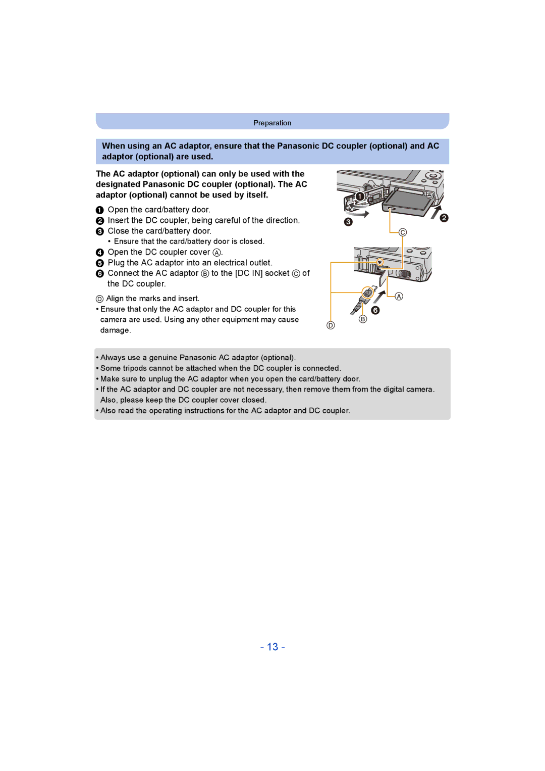 Panasonic DMC-SZ9 manual Ensure that the card/battery door is closed 