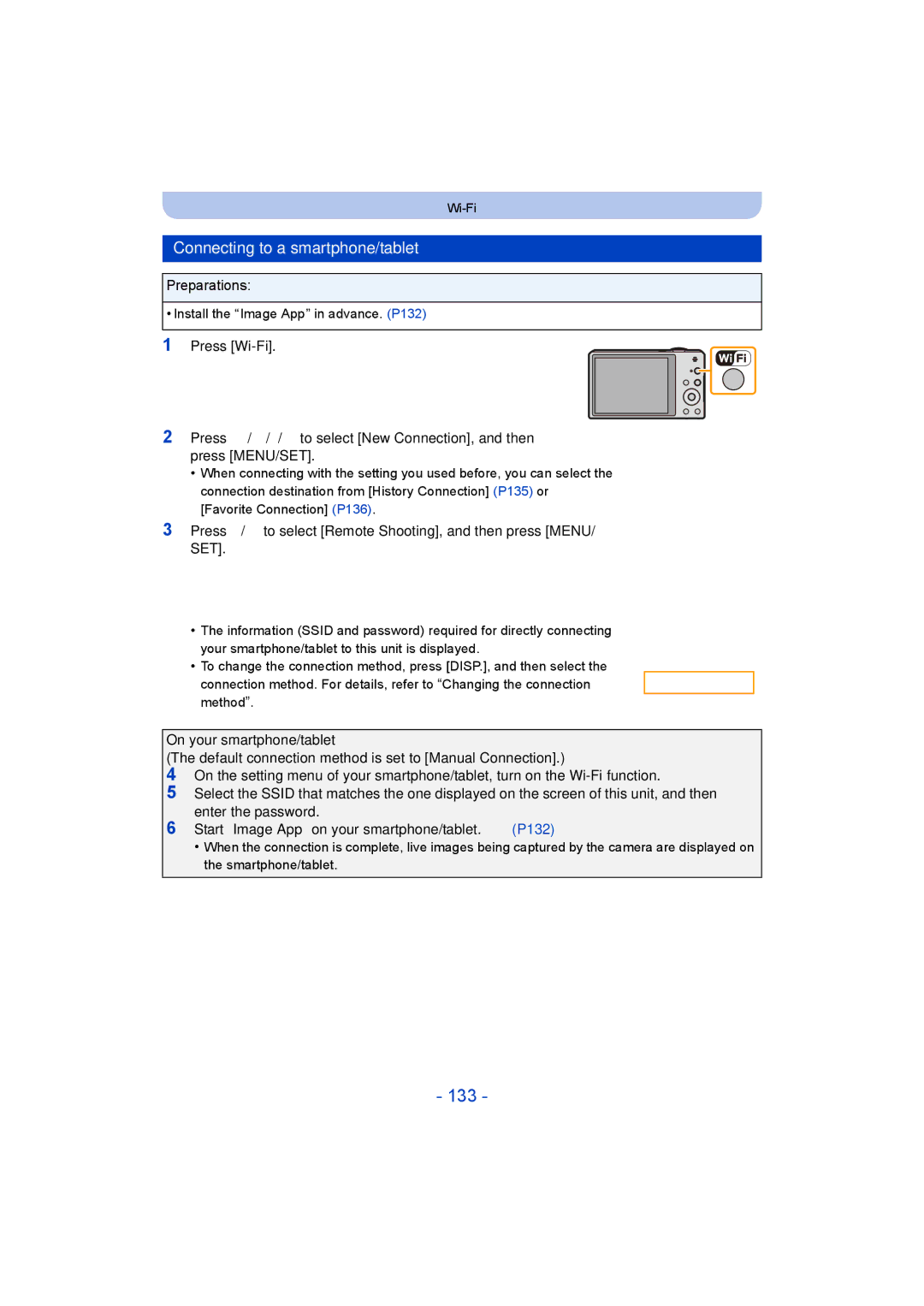 Panasonic DMC-SZ9 manual 133, Connecting to a smartphone/tablet, Preparations 