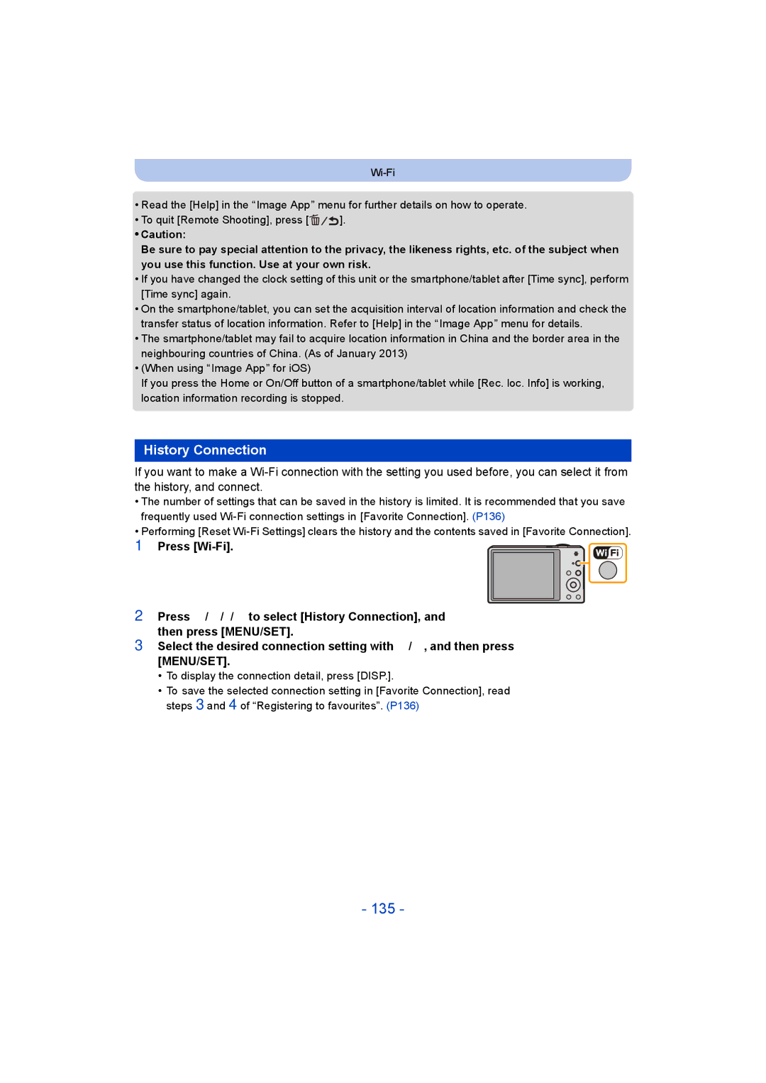 Panasonic DMC-SZ9 manual 135, History Connection 