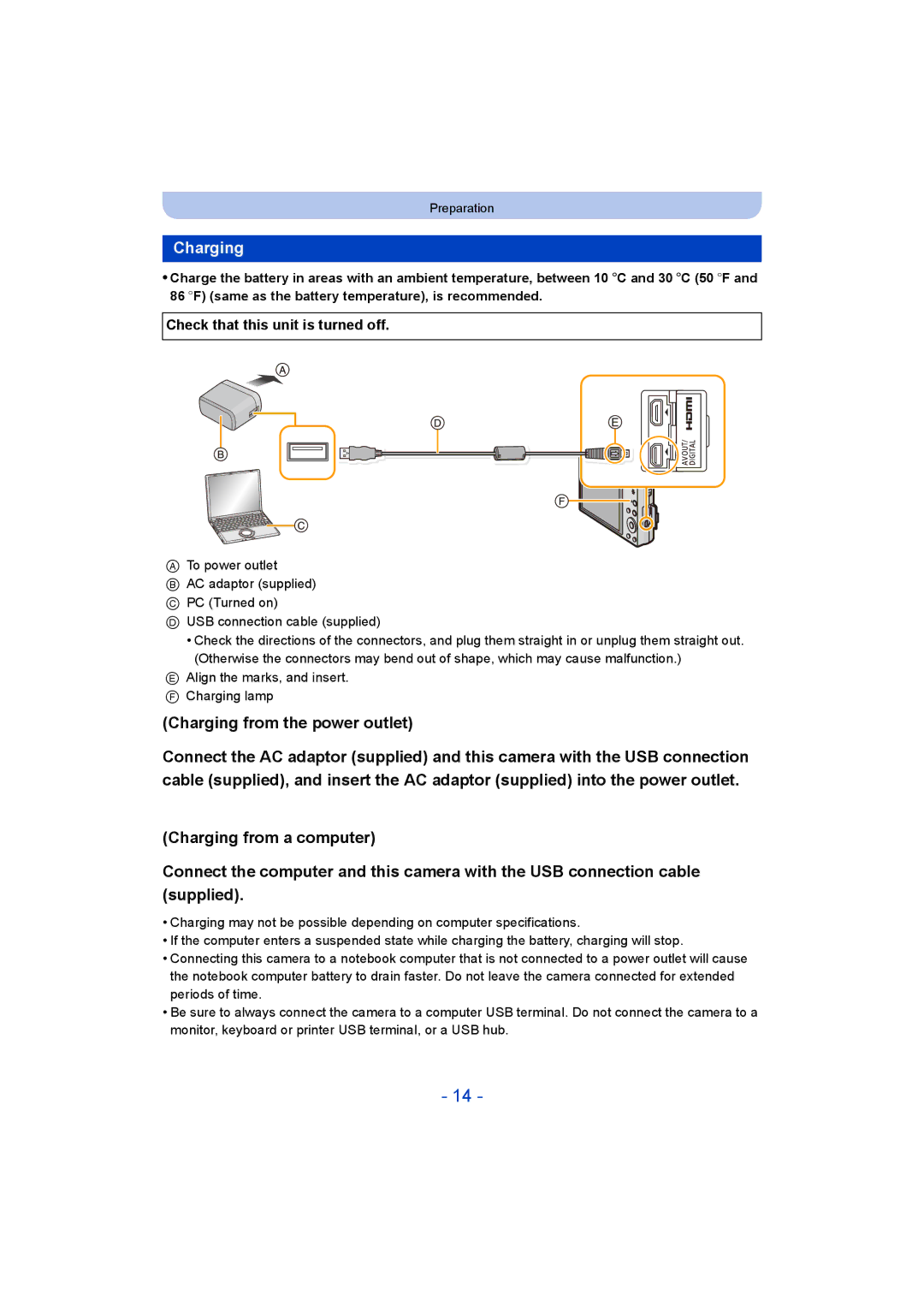 Panasonic DMC-SZ9 manual Charging, Check that this unit is turned off 