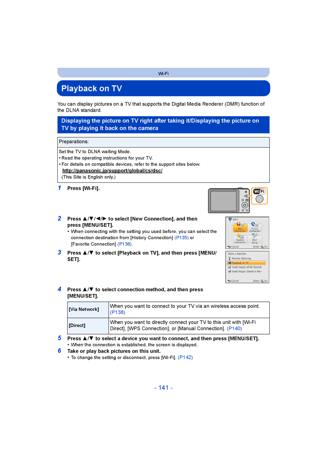 Panasonic DMC-SZ9 manual 141, Press 3/4 to select Playback on TV, and then press Menu 