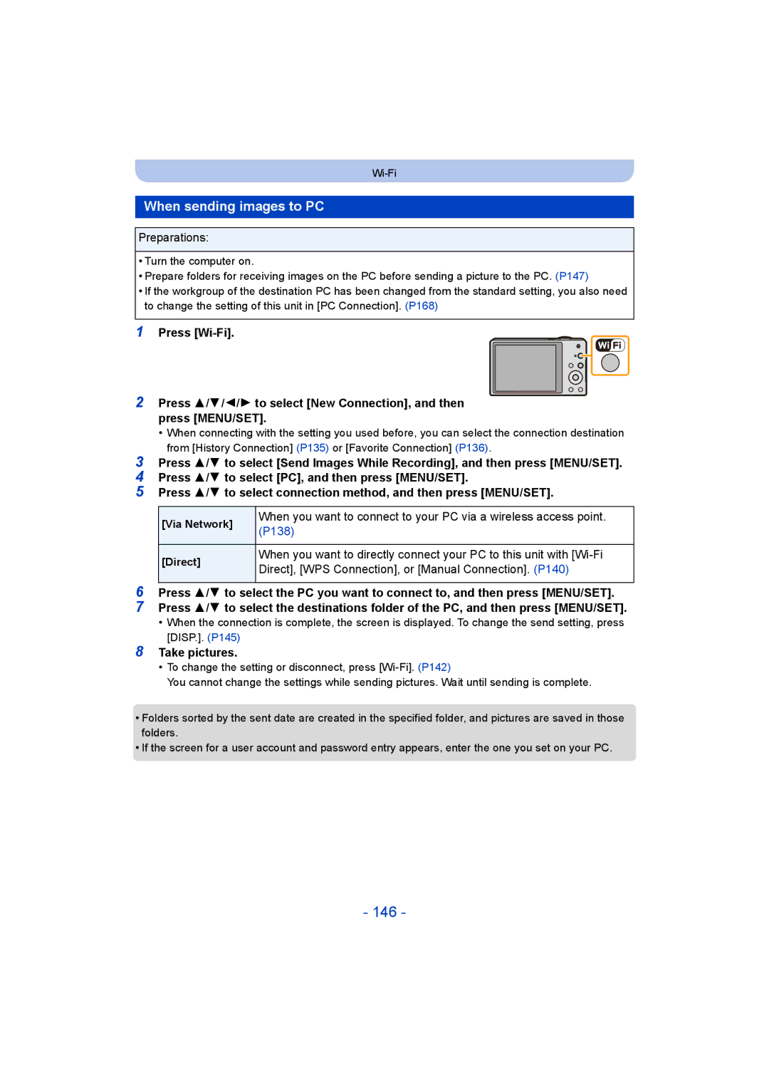 Panasonic DMC-SZ9 manual 146, When sending images to PC 