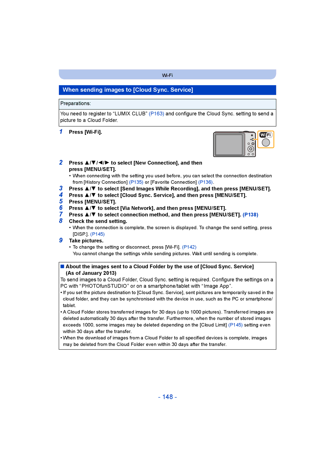 Panasonic DMC-SZ9 manual 148, When sending images to Cloud Sync. Service 