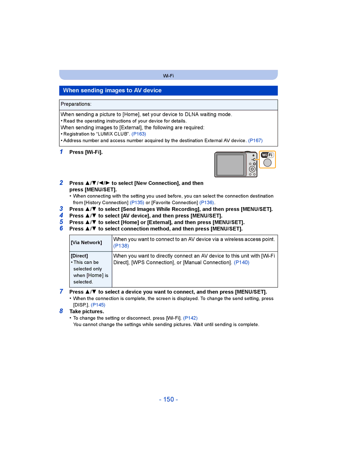 Panasonic DMC-SZ9 manual 150, When sending images to AV device, When sending images to External, the following are required 